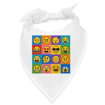 Smilies Grid – 16 bunte Cartoon Gesichter  - Bandana - Weiß - Vorne