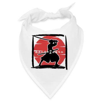 Samurai-Silhouette unter roter Sonne - Bandana - Weiß - Vorne