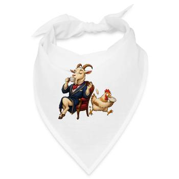 Ziege als Gentleman bei Tee mit hektischem Huhn - Bandana - Weiß - Vorne
