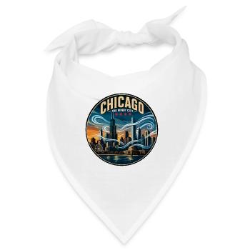 Chicago The Windy City Retro Skyline Abzeichen - Bandana - Weiß - Vorne