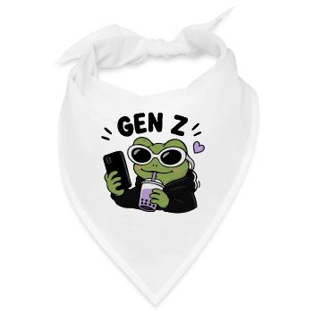Gen Z-Frosch mit Boba Kawaii lustiger Meme-Ästhetik - Bandana - Weiß - Vorne
