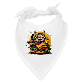 Katze mit großem Burger – Lustiges Fast Food Art - Bandana - Weiß - Vorne