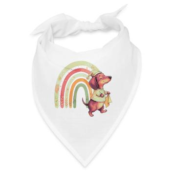 Schlafwandelnder Dackel mit Regenbogen - Bandana - Weiß - Vorne