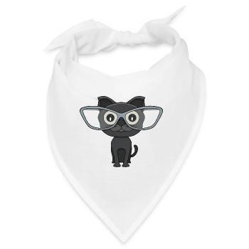Süße schwarze Katze mit Nerd-Brille - Bandana - Weiß - Vorne