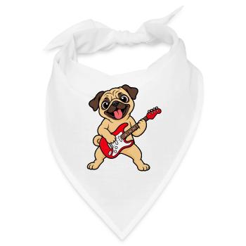Cooler Mops mit E-Gitarre - Bandana - Weiß - Vorne