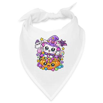 Hexenkatze und Kürbisbonbons - Bandana - Weiß - Vorne