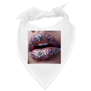 Juwelenverzierte Lippenkunst - Bandana - Weiß - Vorne
