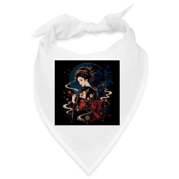 Geisha mit Blumenfächer - Bandana - Weiß - Vorne