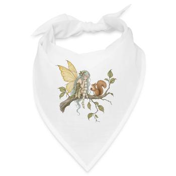 Feen auf Ast mit Eichhörnchen - Bandana - Weiß - Vorne