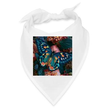 Bunter Schmetterling auf Blumen - Bandana - Weiß - Vorne