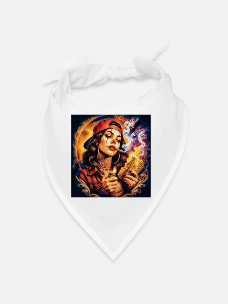 Flammende Dame mit Tattoo und Banknote - Bandana - Weiß