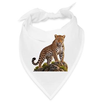 Leopard Realistisch auf Felsen - Bandana - Weiß - Vorne