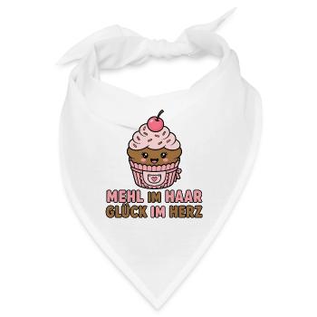 Mehl im Haar Glück im Herz Backen Cupcake Design - Bandana - Weiß - Vorne