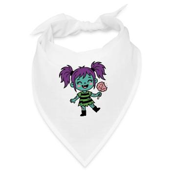 Süßes Zombie-Mädchen mit Zöpfen und Gehirnlutscher - Bandana - Weiß - Vorne