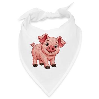 Niedliches Schwein im Stickerei-Look   - Bandana - Weiß - Vorne