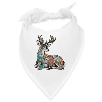 Blumenverzierter Hirsch mit Ornamenten - Bandana - Weiß - Vorne