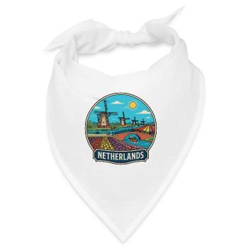 Niederländisches Reiseabzeichen Windmühlen Tulpen Holland - Bandana - Weiß - Vorne