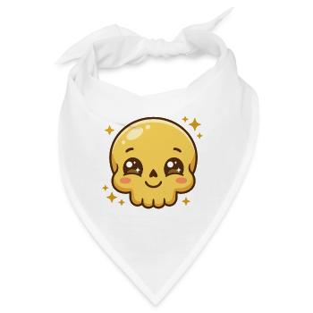 Goldener Kawaii-Schädel mit funkelnden Augen und Röte - Bandana - Weiß - Vorne