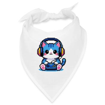 8-Bit Gamer Cat — Retro-Pixelkunst - Bandana - Weiß - Vorne