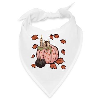 Rosa Kürbis mit Herzen und Kerzen - Bandana - Weiß - Vorne