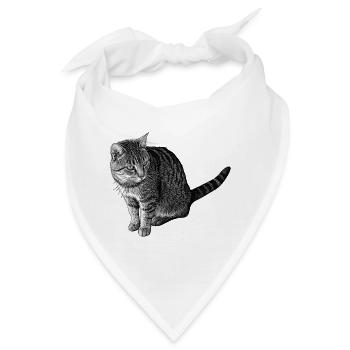 Detailierte Katzenlinienzeichnung in Schwarz - Bandana - Weiß - Vorne