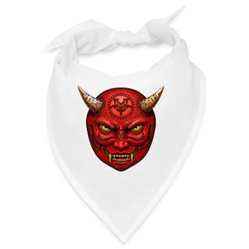 Rote Dämonenmaske mit Hörnern, oni maske - Bandana - Weiß - Vorne