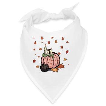 Rosa Kürbis mit Herbstkerzen - Bandana - Weiß - Vorne