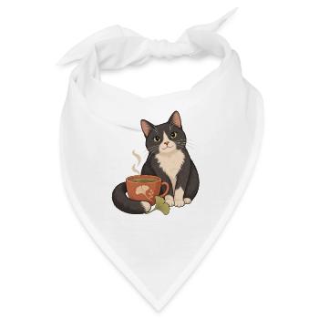 Gemütliche Katze mit Teetasse - Bandana - Weiß - Vorne