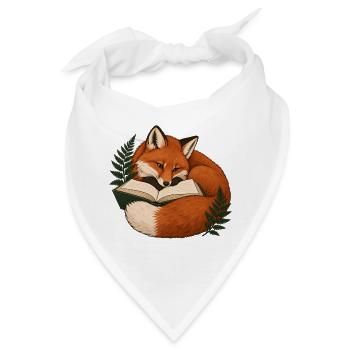 Lesefuchs mit Buch und Farn - Bandana - Weiß - Vorne