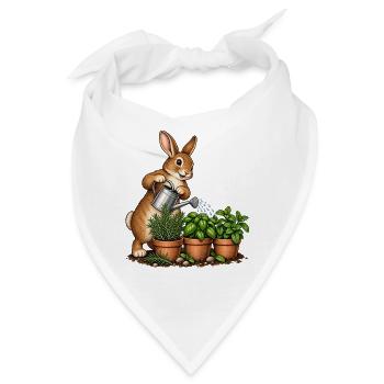 Hase gießt einen Kräutergarten - Bandana - Weiß - Vorne