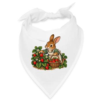 Hase bei der Erdbeerernte - Bandana - Weiß - Vorne