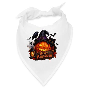 Halloween Kürbis mit Katze - Bandana - Weiß - Vorne