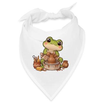 Bezaubernder Ton-Keramikfrosch - Bandana - Weiß - Vorne