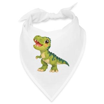Fröhlicher T‑Rex unterwegs – grüner Dinosaurier - Bandana - Weiß - Vorne