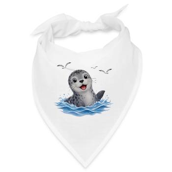 Fröhliche Robbe im Spritzwasser - Bandana - Weiß - Vorne