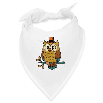 Verspielte Retro-Cartoon-Eule mit Zylinder - Bandana - Weiß - Vorne