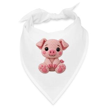 Häkelkuschel Schwein Rosa - Bandana - Weiß - Vorne