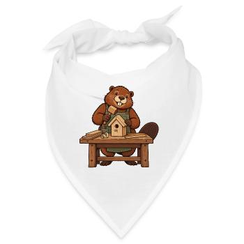 Biber an der Werkbank - Bandana - Weiß - Vorne