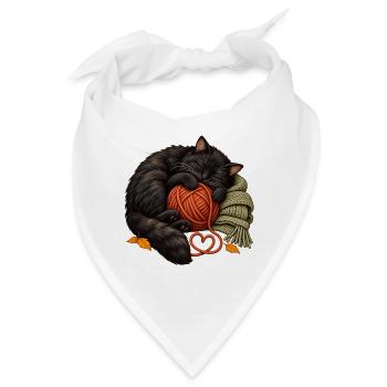 Schlafende schwarze Katze mit Garn – gemütliches Stricken - Bandana - Weiß - Vorne