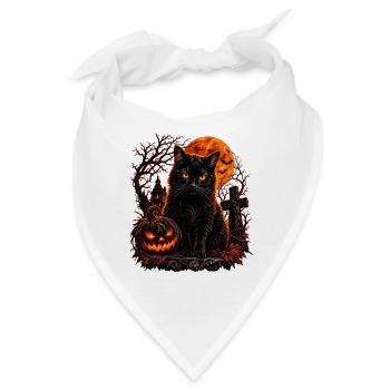 Schwarze Katze in Halloween-Szenerie - Bandana - Weiß - Vorne
