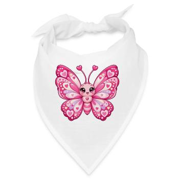 Kawaii-Rosa Schmetterling mit Herzen - Bandana - Weiß - Vorne