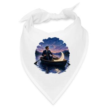 Mann Im Ruderboot Mond Romantisch Nacht Gemälde - Bandana - Weiß - Vorne