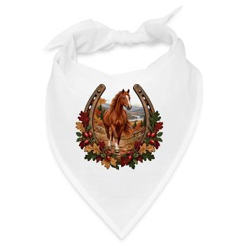 Pferd auf herbstlichem Bergpfad - Bandana - Weiß - Vorne