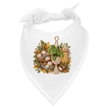 Herbstmakramee mit Garnknäueln und Blätter - Bandana - Weiß - Vorne