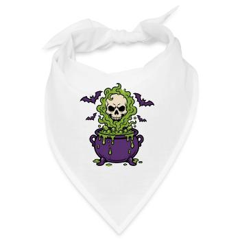 Halloween Hexenkessel Totenkopf Dampf Shirt - Bandana - Weiß - Vorne