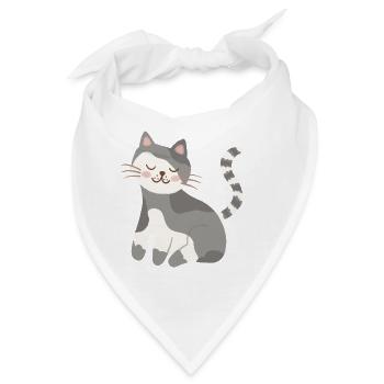 Ruhige graue Katzen-Kawaii-Lächeln - Bandana - Weiß - Vorne