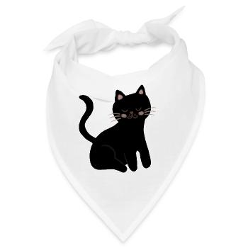 Schläfriges Schwarzes Katzen-Schnurrhaar-Lächeln - Bandana - Weiß - Vorne