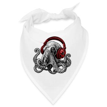 Octopus Beats mit Roten Kopfhörern - Bandana - Weiß - Vorne