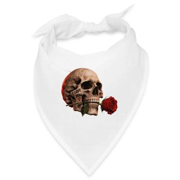 Totenkopf-und-Rosen-Liebe - Bandana - Weiß - Vorne