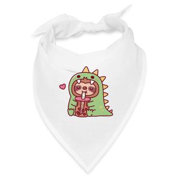 Süßer Faultier im Dinosaurierkostüm liebt Boba-Tee - Bandana - Weiß - Vorne